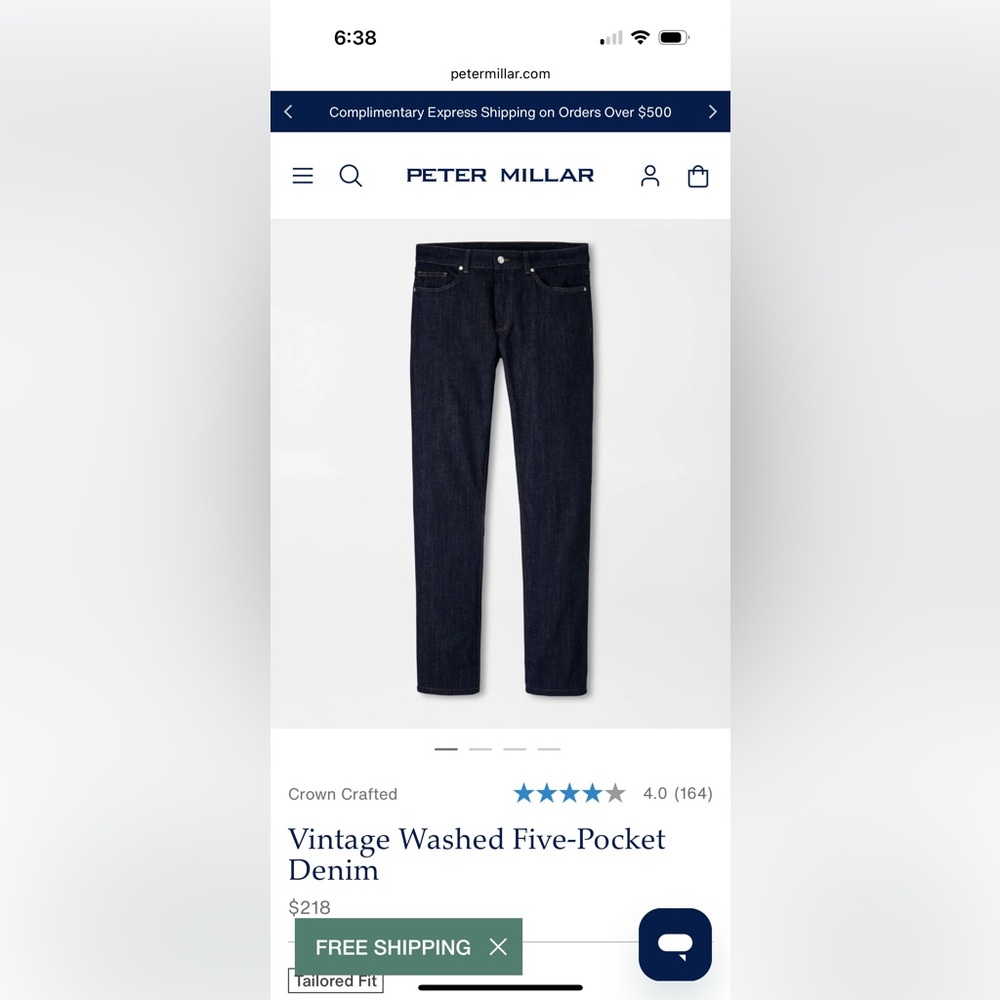 Brand New w Tags Peter Millar Men's Vintage Washed Denim Jeans